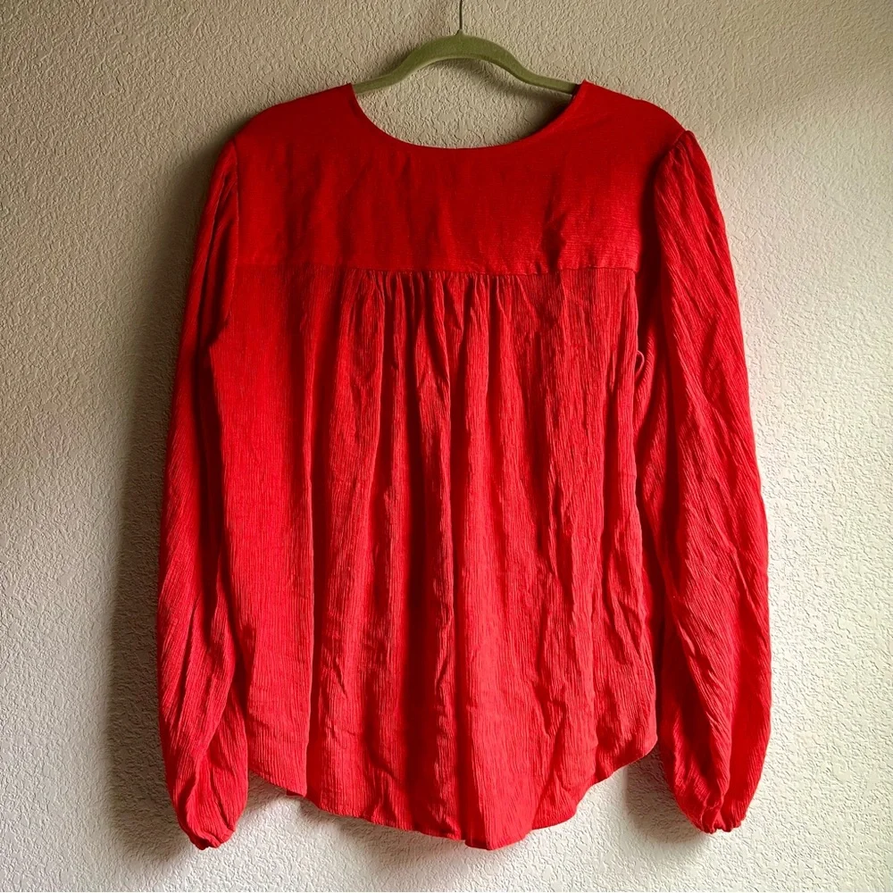 Free People Check On It Wrap Crinkle Crepe Blouse Top in Flame Red, size M